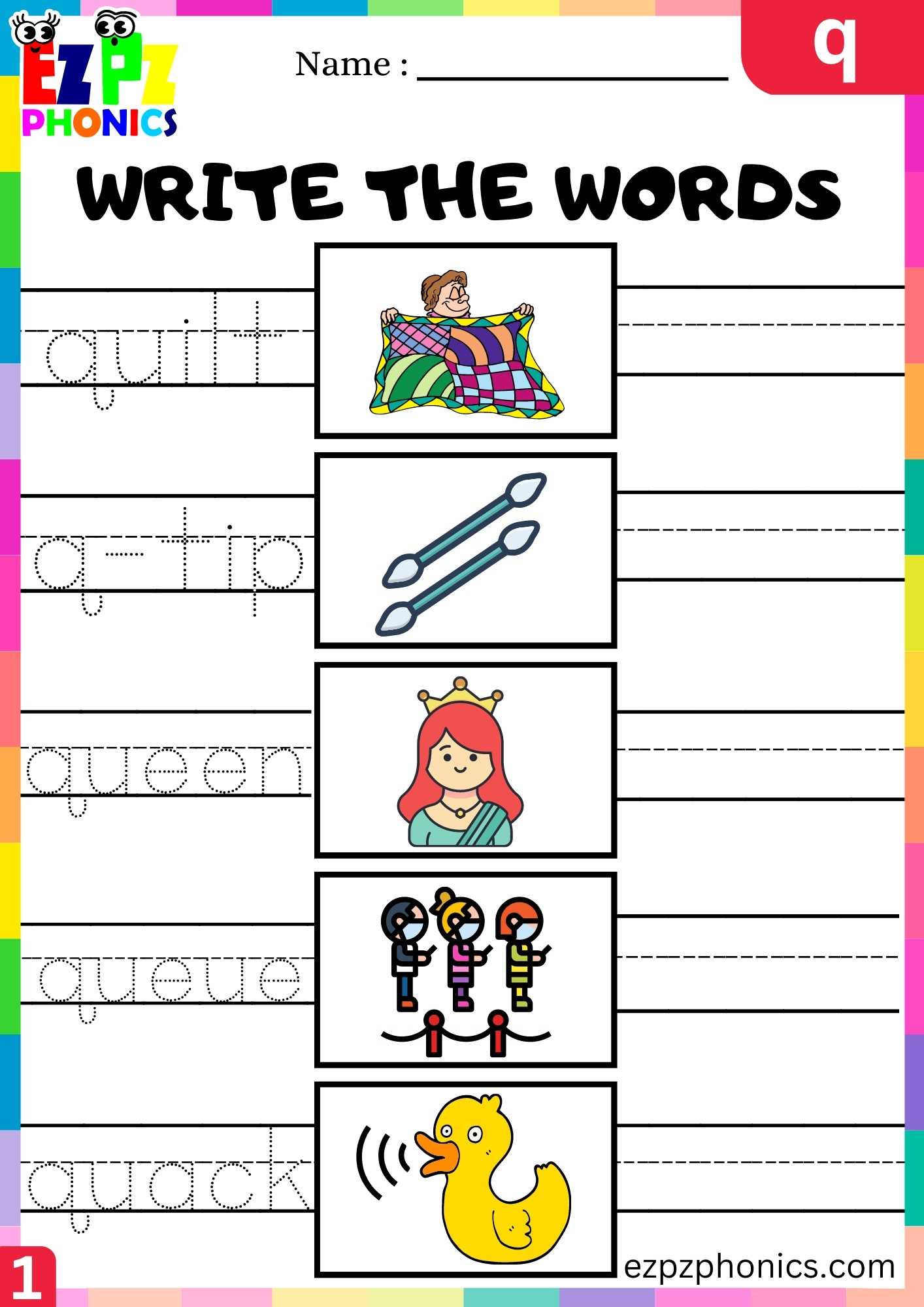Letter Q Write The Words Beginning Sounds Worksheet